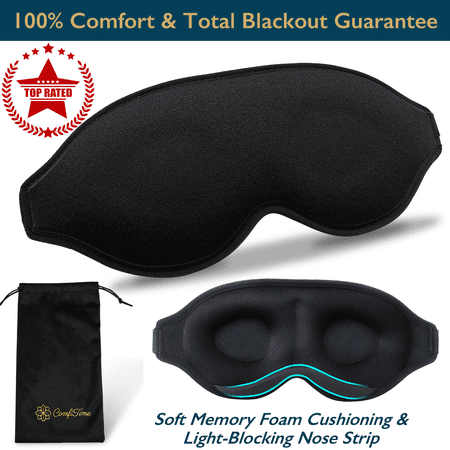ComfiTime Memory Foam Sleep Mask - 100% Blackout 3D Eye Mask for Sleeping, Eye Covers for Men & Women, Contour Blindfold with Nose Baffle for Adult, Soft Travel Eye Blinders Night Mask, Black