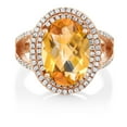 thumbnail image 2 of Gem Stone King 7.17 Ct Oval Checkerboard Yellow Citrine 18K Rose Gold Plated Silver Ring, 2 of 4