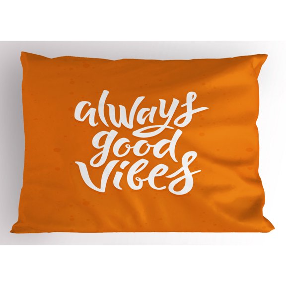 Ambesonne Chill Pillow Sham, Vibes Positive, 36" X 20", Orange White