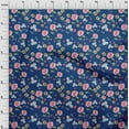 thumbnail image 3 of oneOone Cotton Jersey Royal Blue Fabric Flower & Leaves Watercolor Sewing Material Print Fabric By The Yard 58 Inch Wide, 3 of 4