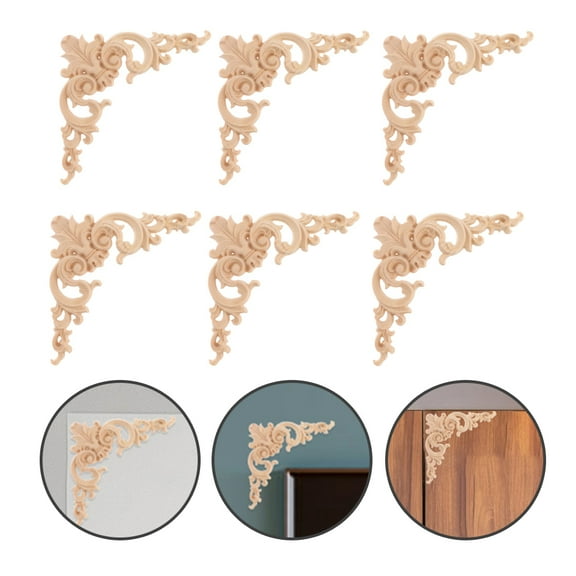 LEORX 6Pcs Unpainted Wood Carved Applique Decorative Home Decor Accents for Interior Design