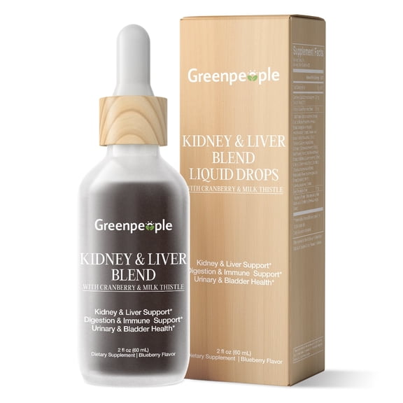 Kidney & Liver Support Liquid Drops - 20:1 Cranberry Extract, Blueberry Flavor - Non-GMO (2 fl oz)