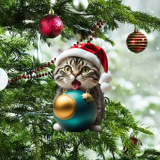 Colgantes colgantes,Adorno colgante navideño para interior y  exterior,porche,Adornos colgantes de gato,decoración para árbol de  Navidad,Decoración