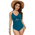 thumbnail image 3 of zaveiop Women's Mesh One Piece Swimsuits Tummy Control V Neck Bathing Suit Sexy Push up Swim Suit Slimming Swimwear (Navy, S), 3 of 9
