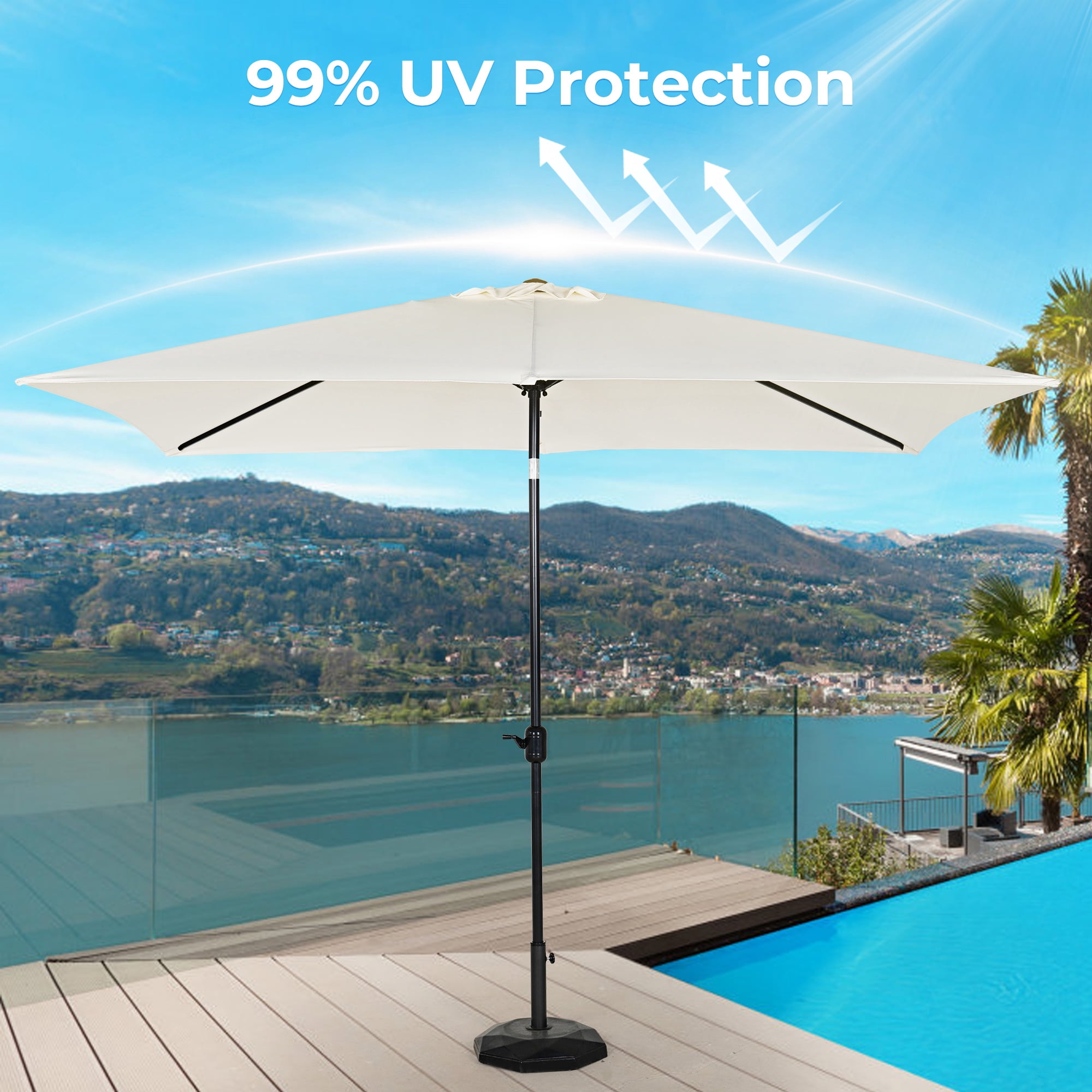 GRANDPATIO 10 × 6.5ft Rectangle Patio Umbrella with Crank & Tilt, Steel Frame, Water & UV-Resistant Polyester Canopy, for Outdoor Garden/Pool/Commercial Use