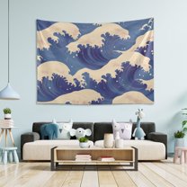 Yayeee Tapestry Wall Hanging for Bedroom 60" x 40" Living Room Home Wall Art Decor, Blue Wave Pattern