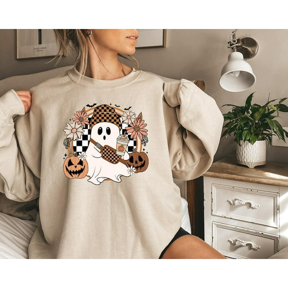 Halloween Cute Ghost Sweatshirt, Halloween Pumpkin Spice Sweatshirt, Halloween Gift, Halloween Costume, Fall Sweater, Spooky Season Sweater