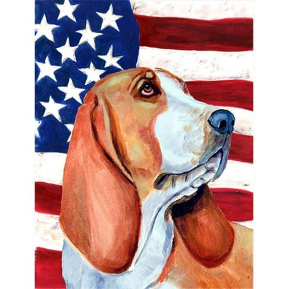 11 x 15 in. USA American Flag with Basset Hound Garden Size Flag
