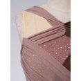 thumbnail image 6 of SiiRoh Womens Rhinestone Lyrical Dance Dress Color Block Mesh Ruched Twisted Knot Irregular Hem Sleeveless Leotard Dress Brown L, 6 of 7