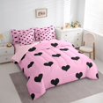 thumbnail image 3 of jejeloiu Black Heart Print 7-Piece Twin Bedding Sets,Cartoon Love Romantic Theme Bedding Comforter Set For Girls Kids Reversible, 3 of 8