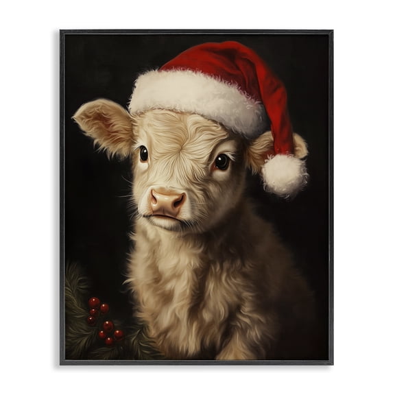 Stupell Industries Farmhouse Christmas Hat Highland Cow Black Framed Giclee Art, 11 x 14, by Arlington Prints