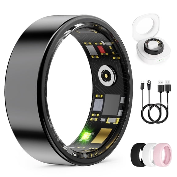 Oucscru Unisex Smart Ring, Black, Size 7