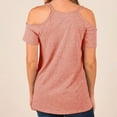 thumbnail image 5 of Women's Summer Short Sleeves Tops Cold Shoulder V Neck Shirts Polyester Casual Hollow-out Strappy Plain Tees (Large, Pink), 5 of 7