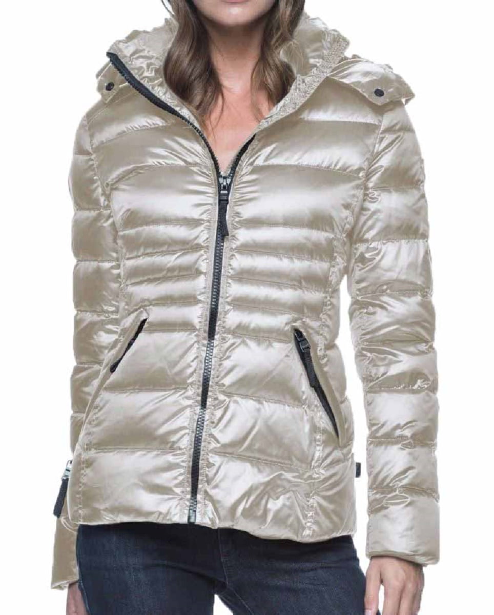 Andrew Marc Womens Down Puffer Jacket with Detachable Hood (Pearlized ...