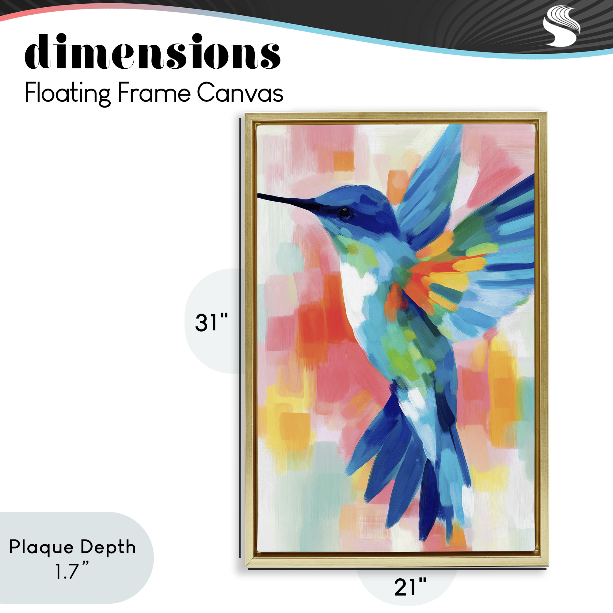 Stupell Industries Blue Hummingbird in Flight Gold Framed Floater Canvas Wall Art, design by Chromatic Storm Studio