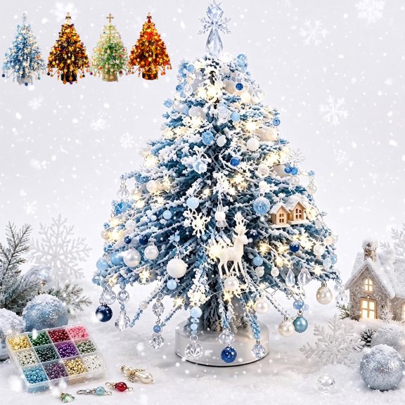 DIY Beaded Christmas Tree Kit, 3D Crystal Bead Holiday Craft Set for Adults Colorful Beads and Wire, 3D Tabletop Tree Design, DIY Steps, Creative Christmas Project for Adults(Winter)