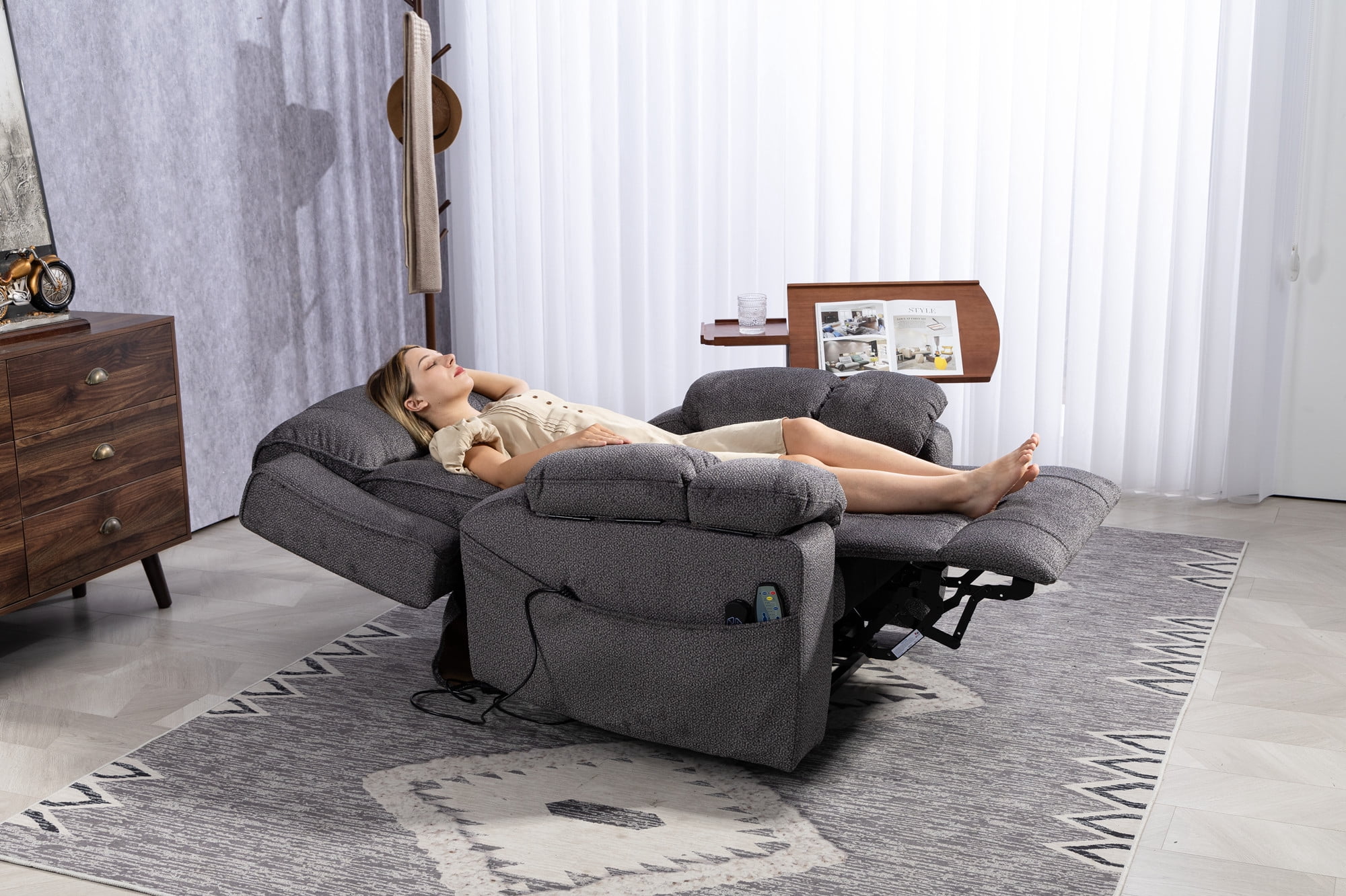 LITVZ 28 inch Extra Wide Lift Recliner Chair for Elderly, Dual Motor, Oversized Power Lift Assist Recliner Chair with Massage Heating & Cup holders & USB for Adults