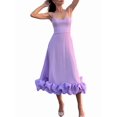 thumbnail image 3 of Womens Fashion Spaghetti Strap Flowy A-Line Dress with 3D Floral Appliques Party Maxi Gown Violet L, 3 of 9