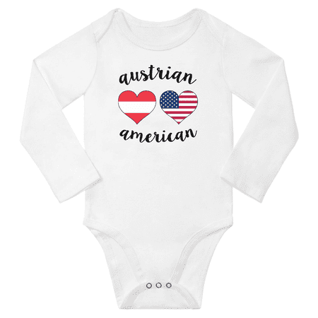 

Austrian and American Love Heart Baby Long Slevve Romper Bodysuit (White 6-12 Months)