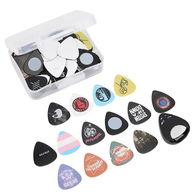 Accesorios de guitarra, juego de púas de guitarra de 100 piezas, accesorios para instrumentos musicales, púas de patrón, salida de alta intensidad