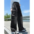 thumbnail image 5 of KAUOD Girls Wide Leg Baggy Jeans, Elastic Waist Cargo Pants for Children, Loose Straight Denim Streetwear Pants with Pockets, 5 of 9