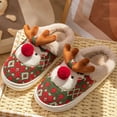 thumbnail image 5 of Fesfesfes Christmas Reindeer Slippers Warm Fleece Lined Cozy Indoor Outdoor Non Slip Sole Breathable Knitted Winter House Shoes for Women Men Family Matching(Green,40(US:7.5)), 5 of 9