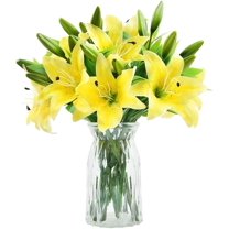 8Pcs Artificial Tiger Lily Flower Bouquet Fake Latex Lilies Flower Bulk for Home Wedding Indoor Outdoor Table Decor (Yellow)