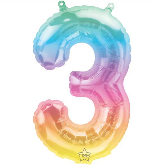 16 inch Number 3 - Jelli Ombre (Air-Fill Only) Northstar Foil Mylar Balloon - Party Supplies Decorations