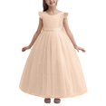 thumbnail image 2 of Huowey Girls Youth Birthday Ball Gowns Formal Dresses Elegant Mesh Lace Embroidery Solid Color Ruffles Pleated Crewneck Sleeveless Maxi Dress Fairy Tiered Layered Tutu Dress,Beige,9-10 Years, 2 of 6