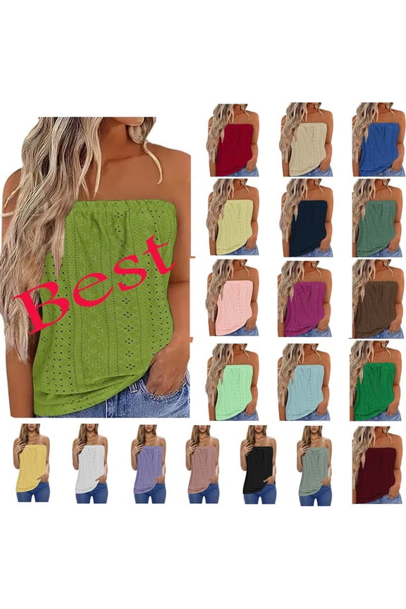 Women's Tube Tops Summer Casual Bandeau Tank Sleeveless Shirt Casual Strapless Blouse Off The Shoulder Tunic Shirts