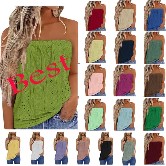 Auralook Women's Tube Tops Summer Casual Bandeau Tank Sleeveless Shirt Casual Strapless Blouse Off The Shoulder Tunic Shirts