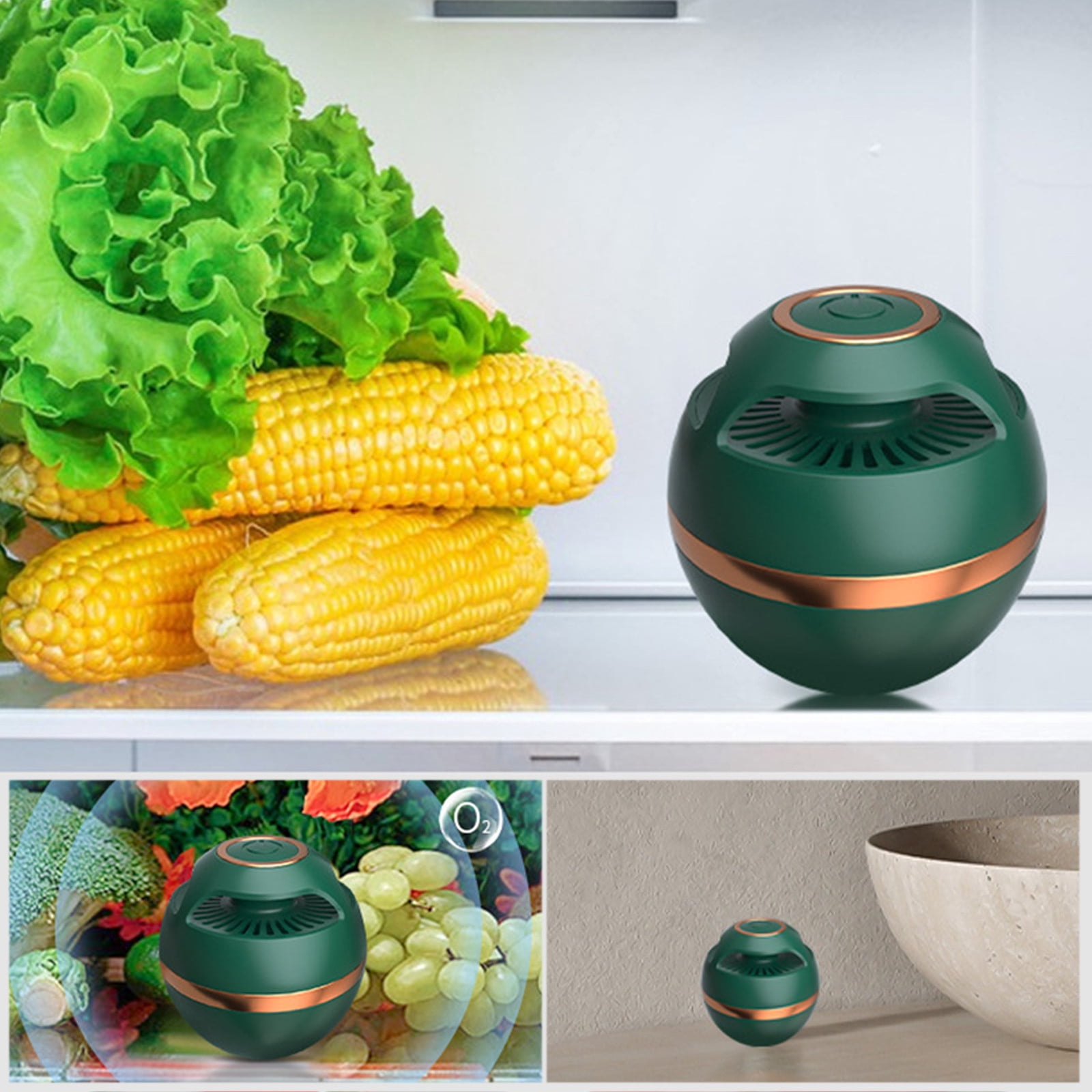 Compact Refrigerator Deodorizer with Ozone, Portable Mini Air Purifier for Fridge, Eliminates Odors Effectively, Rechargeable 1500mAh Battery, USB Charging, Home Kitchen Use (Green)