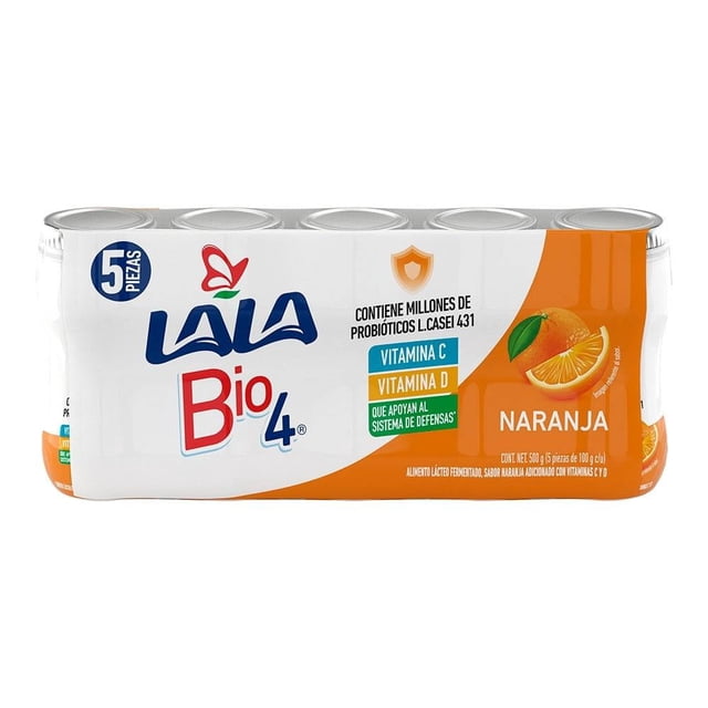 Alimento lácteo fermentado Lala Bio 4 naranja 5 pzas 100 g c/u