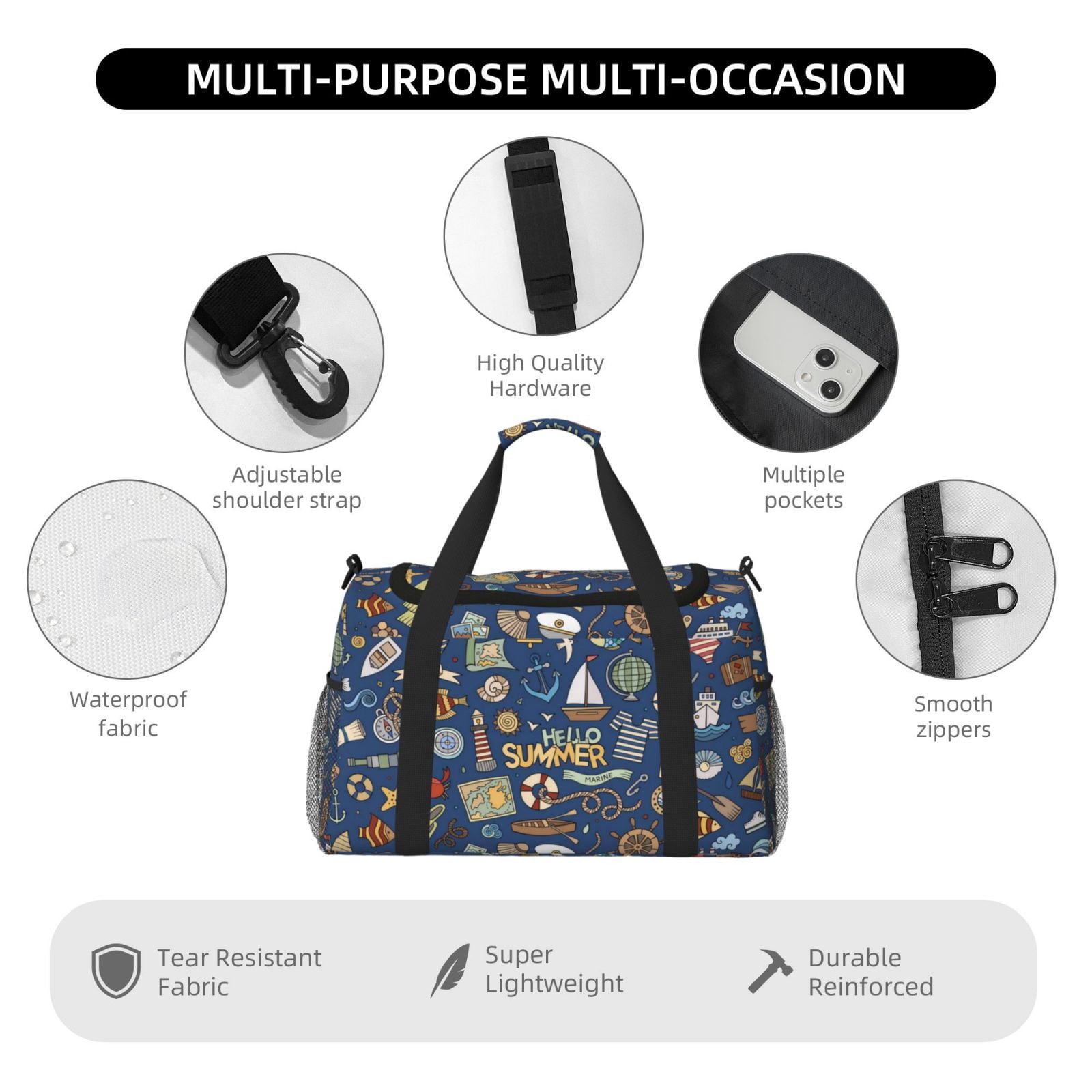 Fuzoiu Marine Nautical Print Travel Duffle Bag,Carry On Tote Bags,Duffel Bag,Sport Gym Bag, Hospital Bag for Labor and Delivery, Overnight Bag,Luggage Bag