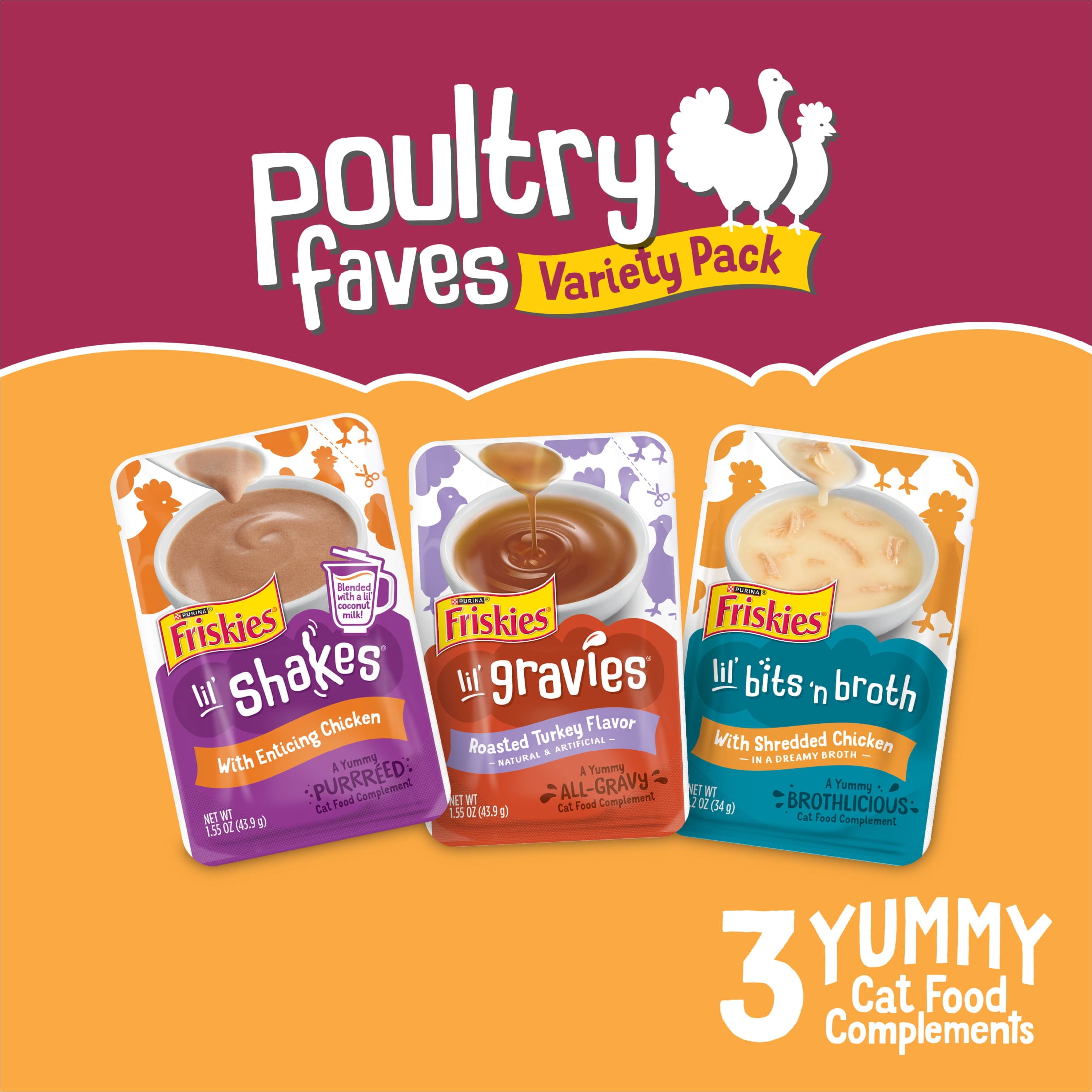 Purina Friskies Poultry Faves Lickable Cat Treats Complements Variety Pack