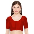 thumbnail image 1 of eloria Women's Art Silk Top Short Sleeve Blouse Deep Neck Top Sari Accessories Color: Red | Size: 38, 1 of 5