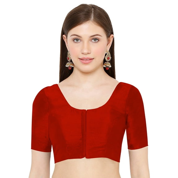 eloria Women's Art Silk Top Short Sleeve Blouse Deep Neck Top Sari Accessories Color: Red | Size: 38