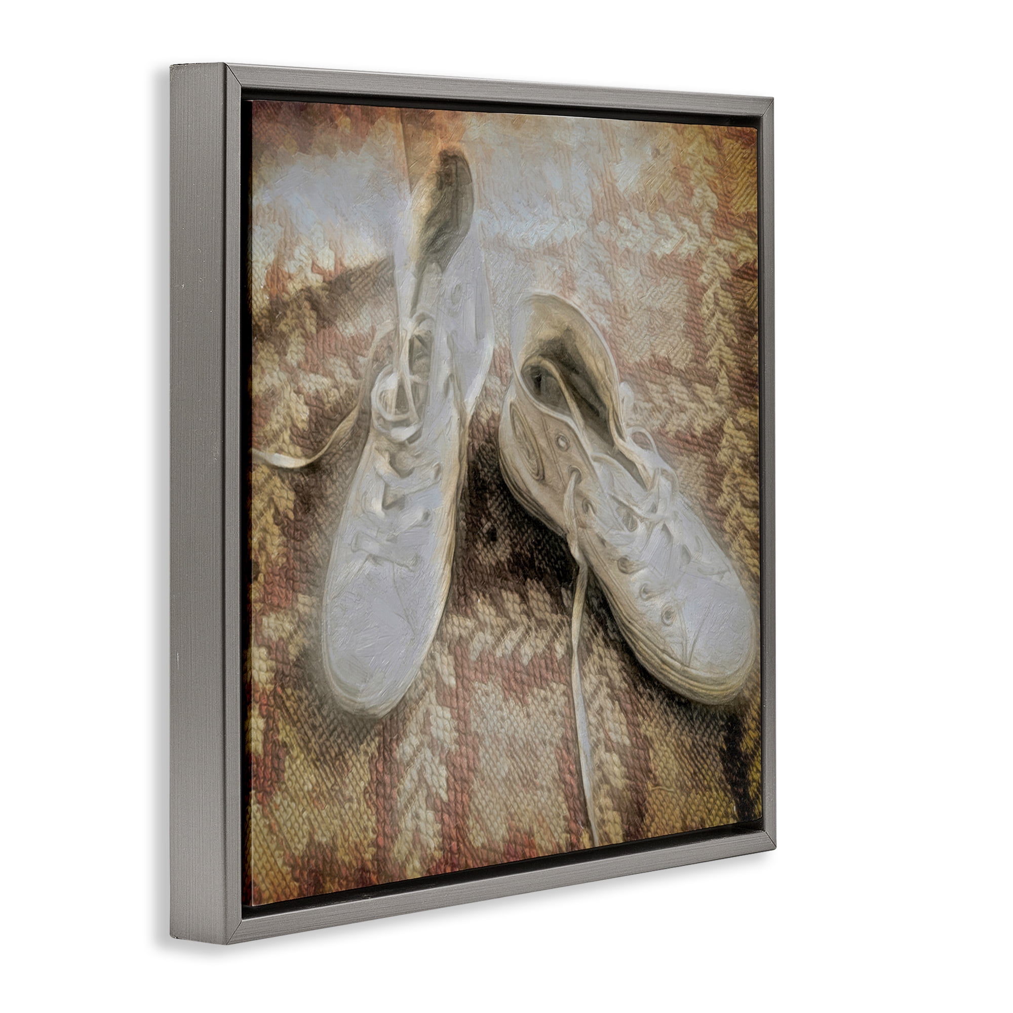 Stupell Industries Vintage Classic High Tops Fashion Painting Gray Floater Framed Canvas Art Print Wall Art, 25 x 25