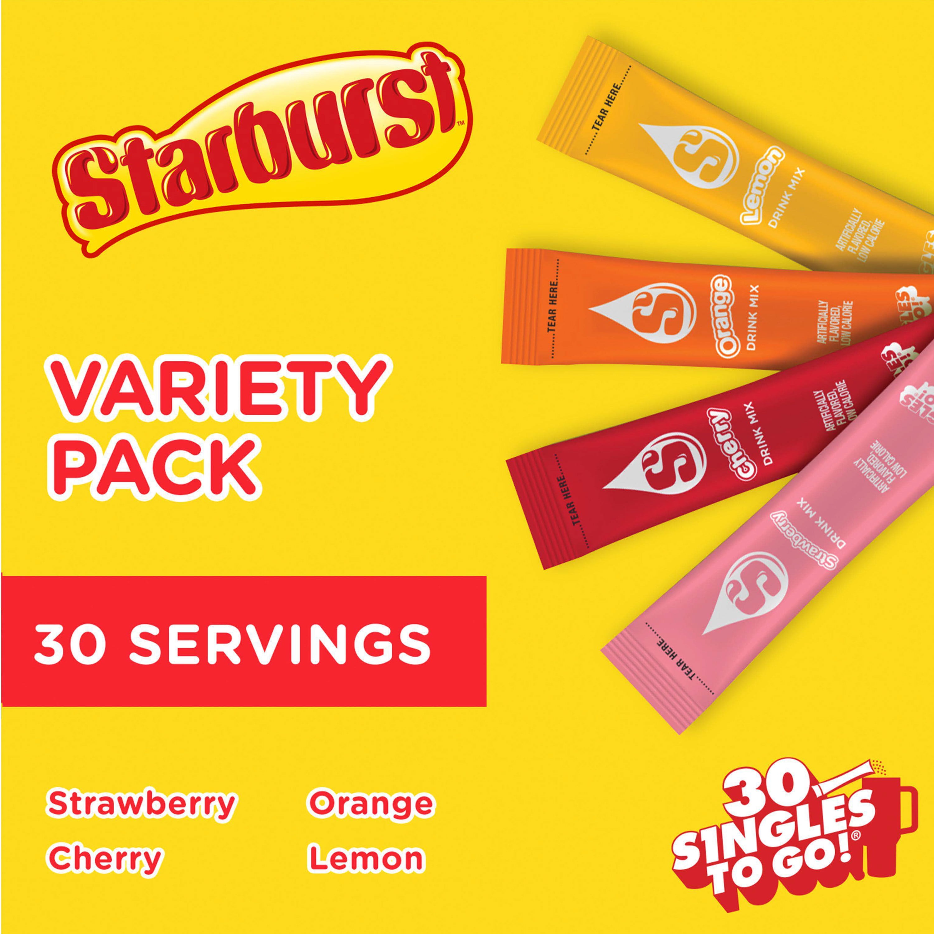 (6 pack) Starburst Zero Sugar Variety pack Singles To Go Powdered Drink Mix, Original, 30 Count Packets