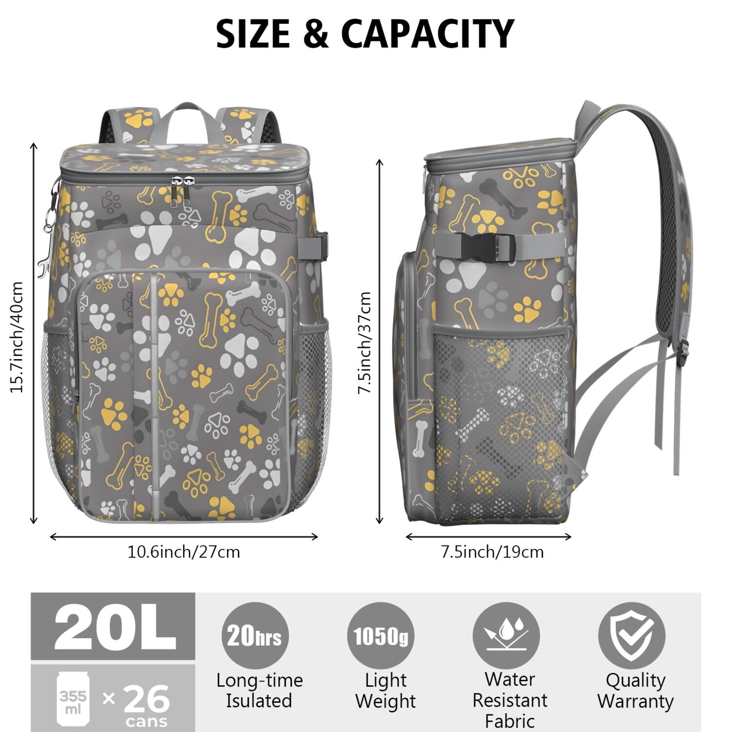 Travel Cooler Bag - Dog Paw and Bone Camping Beer Cooler Backpack with Bottle Opener- Waterproof Insulated Picnic Backpacks - Cooler Bag for Beach