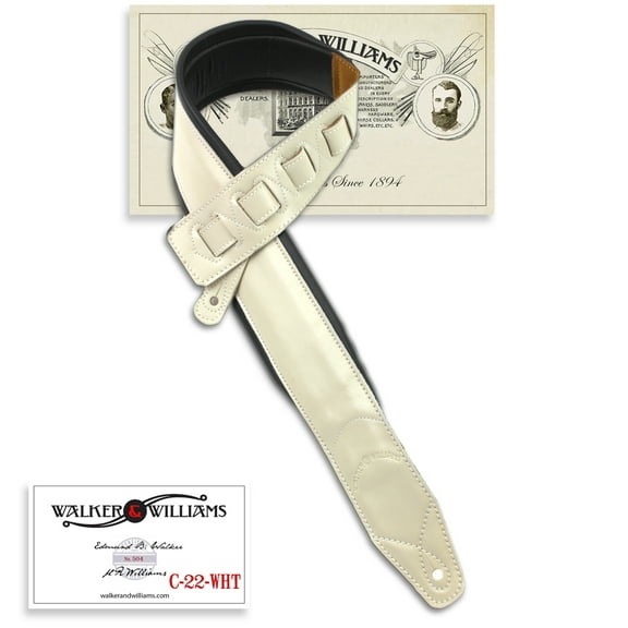 Walker & Williams C-22-WHT Extra Wide Aged White Padded Leather Guitar Strap