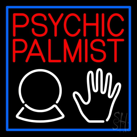 Red Psychic Palmist LED Neon Sign 24" Tall x 24" Wide - inches Black Square Cut Acrylic Backing, with Dimmer - Bright and Premium built indoor LED Neon Sign for Storefront.
