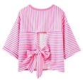 thumbnail image 4 of Womens Tops 2026 Striped Tie Back Short Sleeve T Shirts Crewneck Casual Loose Basic Tee Summer Outfits, 4 of 9