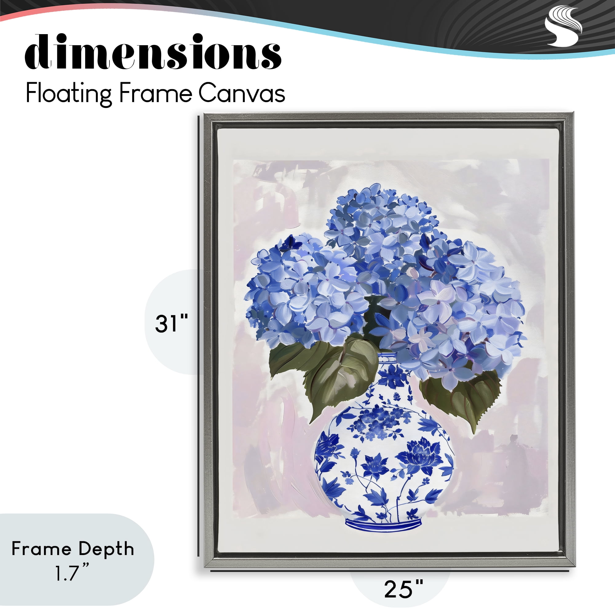 Stupell Industries Blue Hydrangea in Porcelain Vase Gray Framed Floater Canvas Wall Art, design by The Prints Vibe
