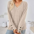 thumbnail image 2 of ZQGJB Fall Long Sleeve Solid Shirts for Women Casual V Neck Lightweight Pullover Sweatshirts Loose Fit Comfy Tshirt Tops Soft Cotton Tunic Blouse Beige S, 2 of 5