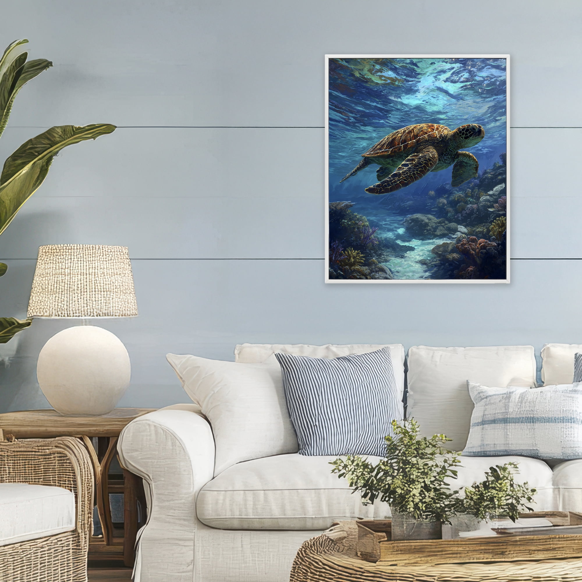 Stupell Industries Oceanic Adventurer Tortoise White Framed Giclee Art, design by Franklyn Gregory