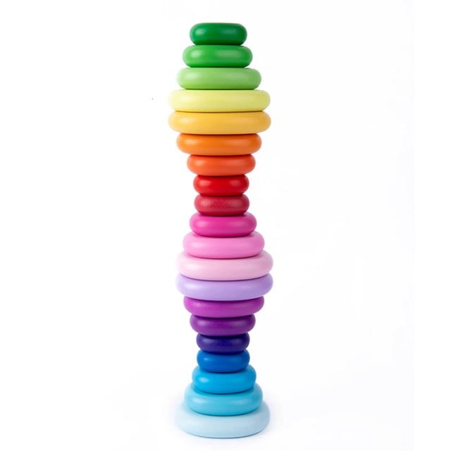 Wooden Stacking Stones, 20 Pcs Rainbow Balancing Rocks, Educational Stacking Blocks for Color Learning, Montessori Toys, Sensory Building Blocks, Fun Family Game, Stress Relief Desk Toys