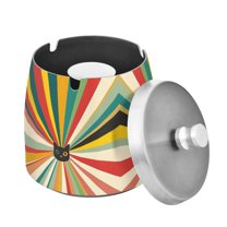 Yayeee Ashtray with Lid for Cigarette Smokeless Stainless Steel Home Ash Holder, Colorful Cat