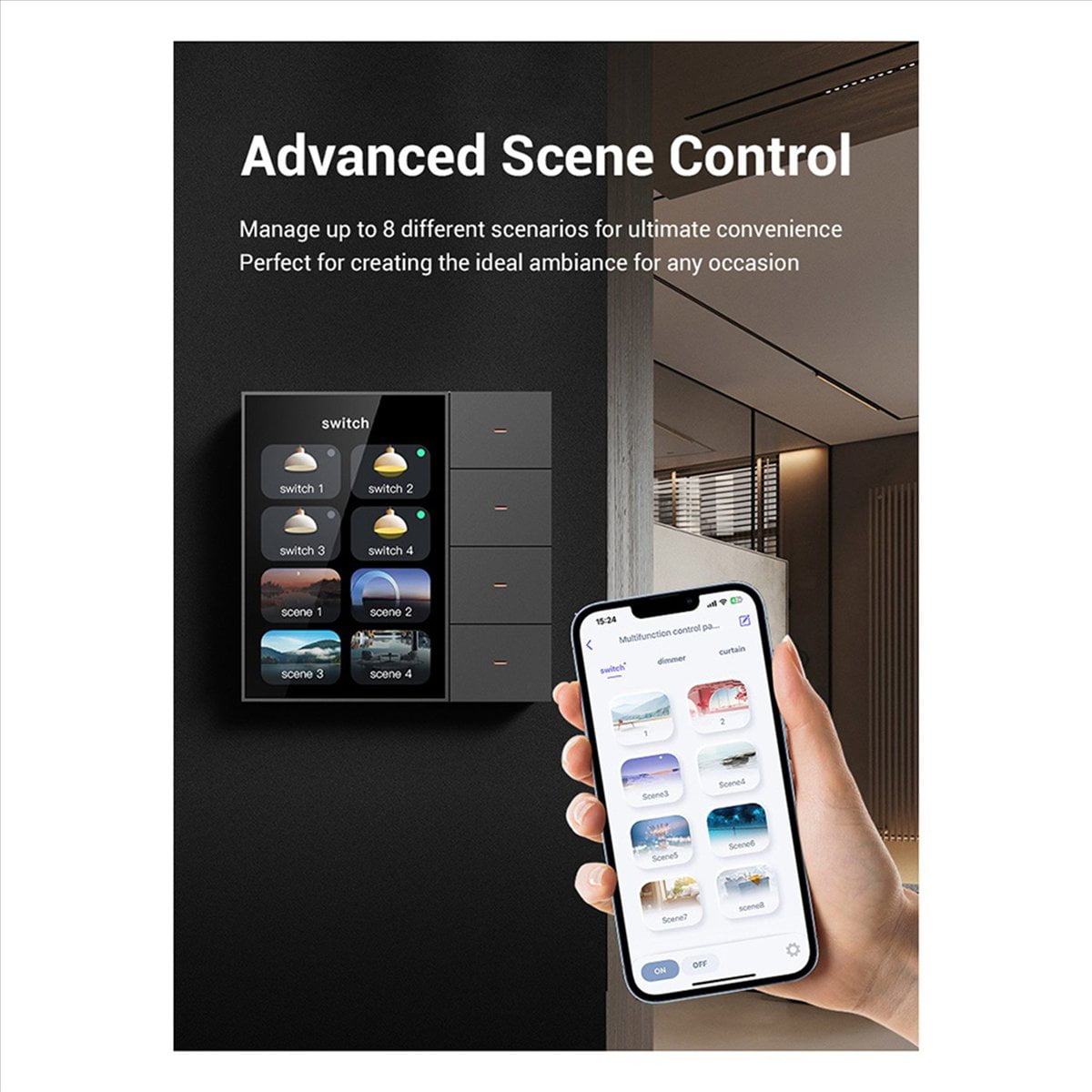 4pcs 3.5 Inch Wall Switch Touch Screen 4 Groups Switch 8-Way Scene Radar Sensor Dimming Switch Curtain Tuya Zigbee A,4 x Smart Wall Switch