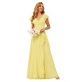 thumbnail image 1 of Vestidos de dama de honor TIRAS con cuello en V y volantes fruncidos, largo canario, para mujer, vestido formal de gasa, cintura imperial, para boda, fiesta, 12, 1 of 7